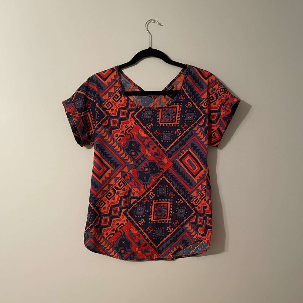 Lucky Brand blouse, Aztec pattern, multi-colored